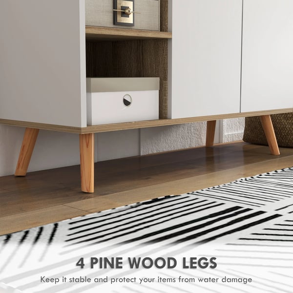 Sideboard för vardagsrum - Skänk - 1 Låda - 95x35x85 cm - Melamin & Furu - Montering Krävs - Vit
