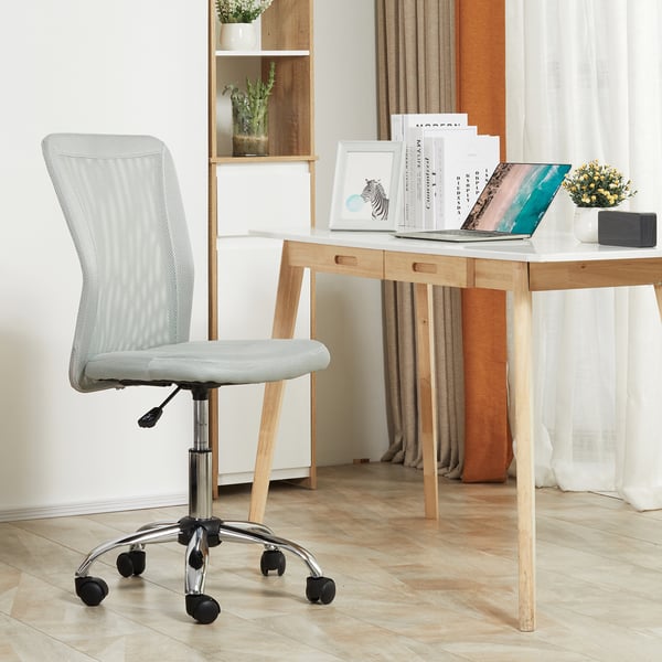 Kontorsstol i mesh - Skrivbordsstol - Justerbar höjd 90–100 cm - Svängbar - Med hjul - Utan armstöd - 43×58 cm - Ljusgrå