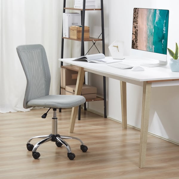 Kontorsstol i mesh - Skrivbordsstol - Justerbar höjd 90–100 cm - Svängbar - Med hjul - Utan armstöd - 43×58 cm - Ljusgrå