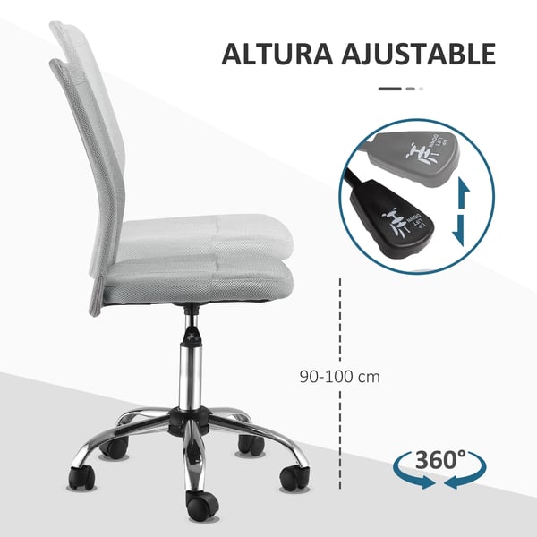 Kontorsstol i mesh - Skrivbordsstol - Justerbar höjd 90–100 cm - Svängbar - Med hjul - Utan armstöd - 43×58 cm - Ljusgrå
