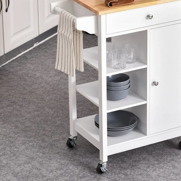 Köksvagn - Serveringsvagn - 1 Låda, 1 Skåp, 3 Öppna Hyllor - 66 x 39,5 x 86,5 cm - Montering Krävs