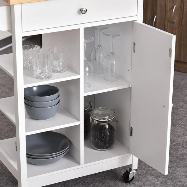 Köksvagn - Serveringsvagn - 1 Låda, 1 Skåp, 3 Öppna Hyllor - 66 x 39,5 x 86,5 cm - Montering Krävs