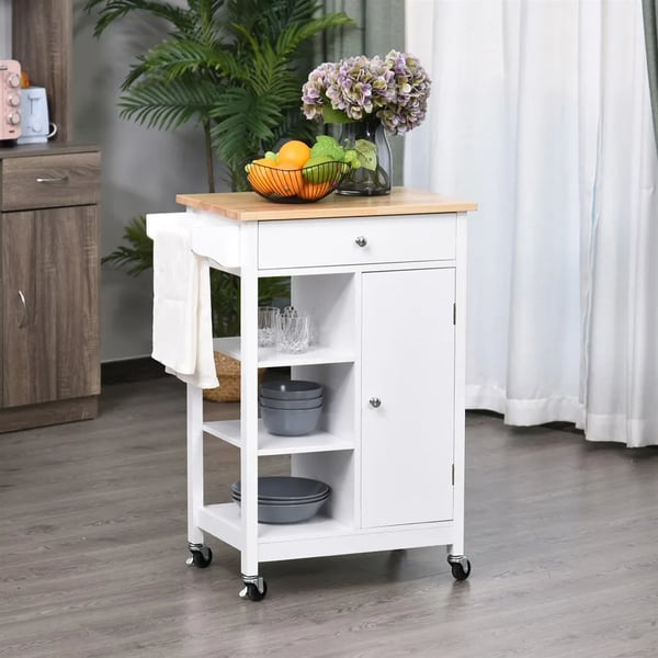 Köksvagn - Serveringsvagn - 1 Låda, 1 Skåp, 3 Öppna Hyllor - 66 x 39,5 x 86,5 cm - Montering Krävs