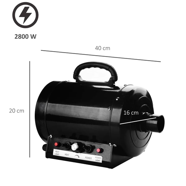 Hundfön - Hundtork - 2800 W - Justerbar temperatur - Justerbart luftflöde - Svart