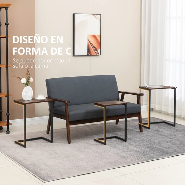 3-pack C-formade sidobord - Sidobord/soffbord - Stålben - Trälaminat - Mått 45x30x60 cm - Antik stil - Rustik brun