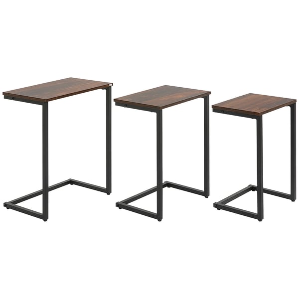3-pack C-formade sidobord - Sidobord/soffbord - Stålben - Trälaminat - Mått 45x30x60 cm - Antik stil - Rustik brun