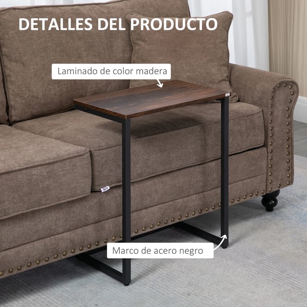 3-pack C-formade sidobord - Sidobord/soffbord - Stålben - Trälaminat - Mått 45x30x60 cm - Antik stil - Rustik brun