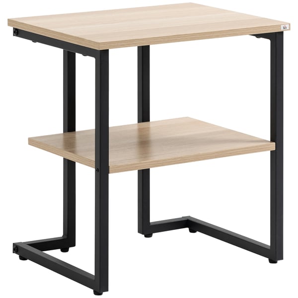 Sidobord - Sängbord - 2 Hyllplan - 45×35×48 cm - Trämelamin & Stål - För Vardagsrum & Sovrum - Naturträutseende, Brun