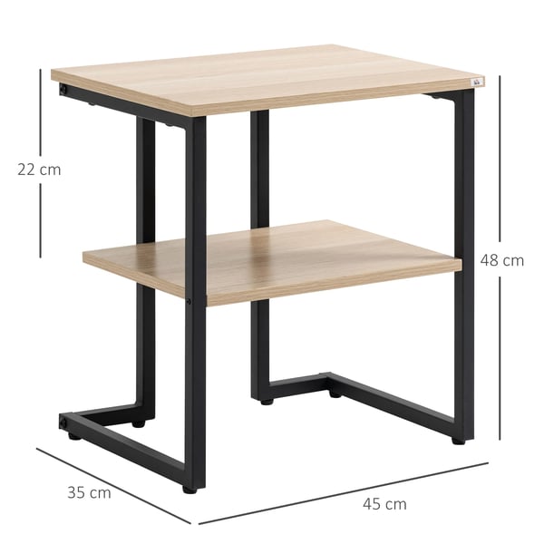 Sidobord - Sängbord - 2 Hyllplan - 45×35×48 cm - Trämelamin & Stål - För Vardagsrum & Sovrum - Naturträutseende, Brun