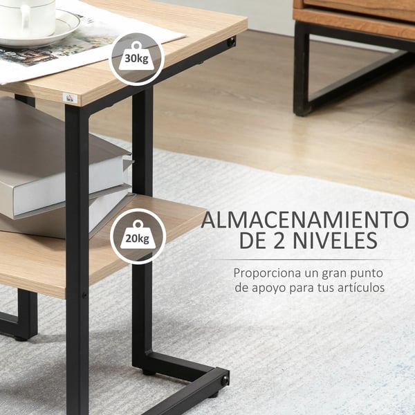 Sidobord - Sängbord - 2 Hyllplan - 45×35×48 cm - Trämelamin & Stål - För Vardagsrum & Sovrum - Naturträutseende, Brun