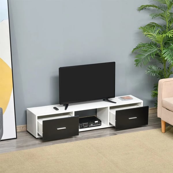 TV-bänk - TV-möbel - För TV upp till 152 cm - Två lådor - Öppet fack - Modern stil - Vit