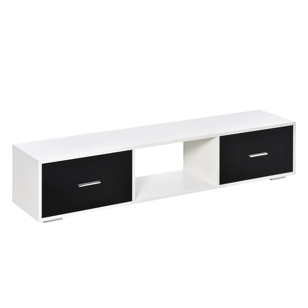 TV-bänk - TV-möbel - För TV upp till 152 cm - Två lådor - Öppet fack - Modern stil - Vit