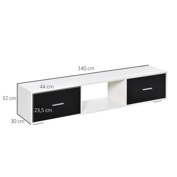 TV-bänk - TV-möbel - För TV upp till 152 cm - Två lådor - Öppet fack - Modern stil - Vit