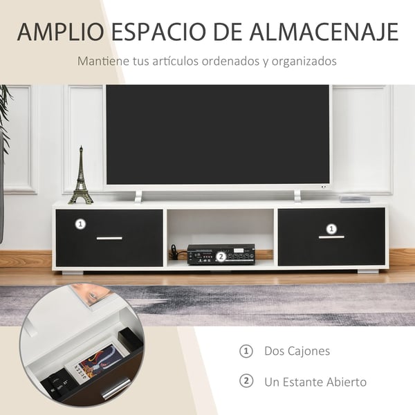 TV-bänk - TV-möbel - För TV upp till 152 cm - Två lådor - Öppet fack - Modern stil - Vit
