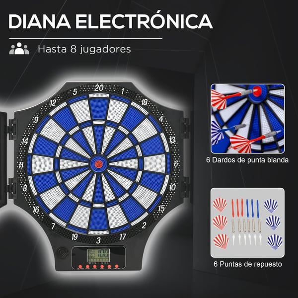 Elektronisk darttavla - Fällbar dartskiva - 31 spel - För 8 spelare - 83×45×4 cm - Svart