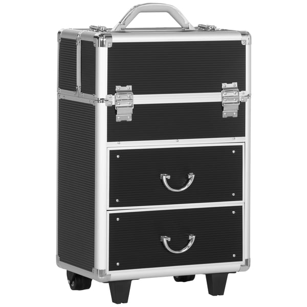 Professionell sminkväska - Kosmetikväska - Med 6 utdragbara lådor - ABS & aluminium - 36 x 23 x 58 cm - Svart