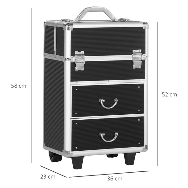 Professionell sminkväska - Kosmetikväska - Med 6 utdragbara lådor - ABS & aluminium - 36 x 23 x 58 cm - Svart
