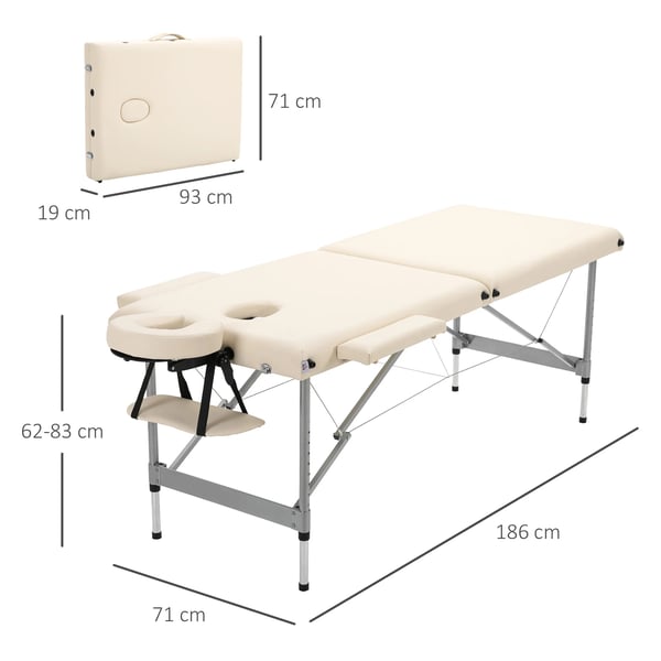 Massagebänk - Hopfällbart massagebord - Aluminiumram - PU-läder - Höjdjusterbar 62–83 cm - 186 x 71 cm - Beige