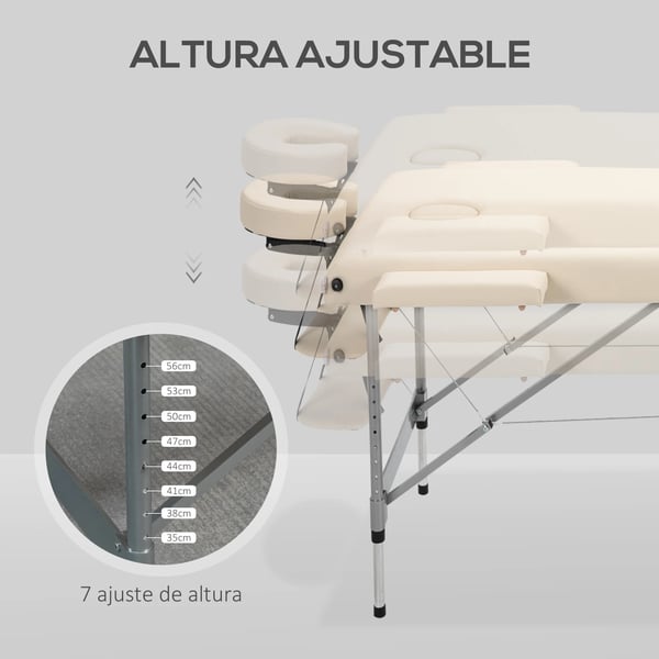 Massagebänk - Hopfällbart massagebord - Aluminiumram - PU-läder - Höjdjusterbar 62–83 cm - 186 x 71 cm - Beige