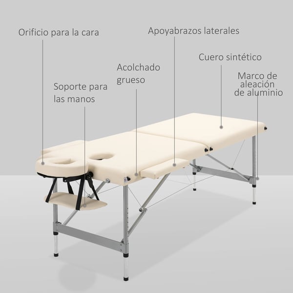 Massagebänk - Hopfällbart massagebord - Aluminiumram - PU-läder - Höjdjusterbar 62–83 cm - 186 x 71 cm - Beige