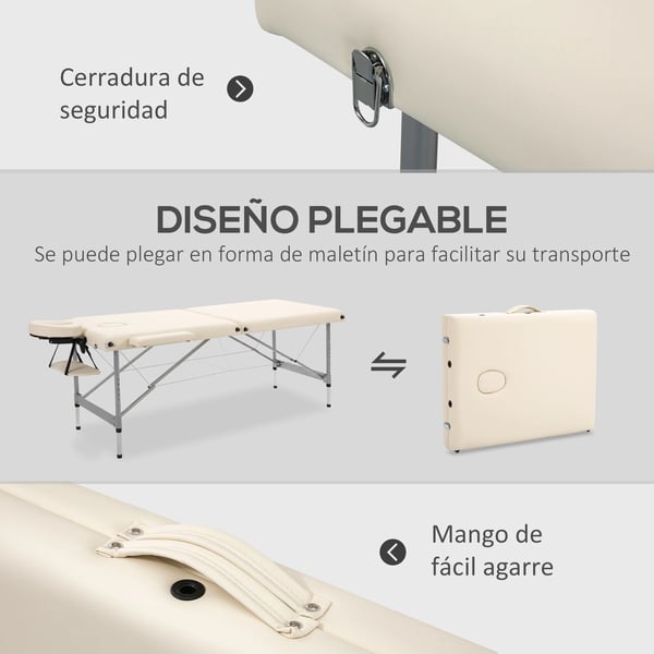 Massagebänk - Hopfällbart massagebord - Aluminiumram - PU-läder - Höjdjusterbar 62–83 cm - 186 x 71 cm - Beige