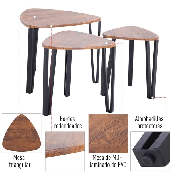 Satsbord 3-delat - Soffbord/Sidobord - Metallben - Vardagsrum - Platsbesparande