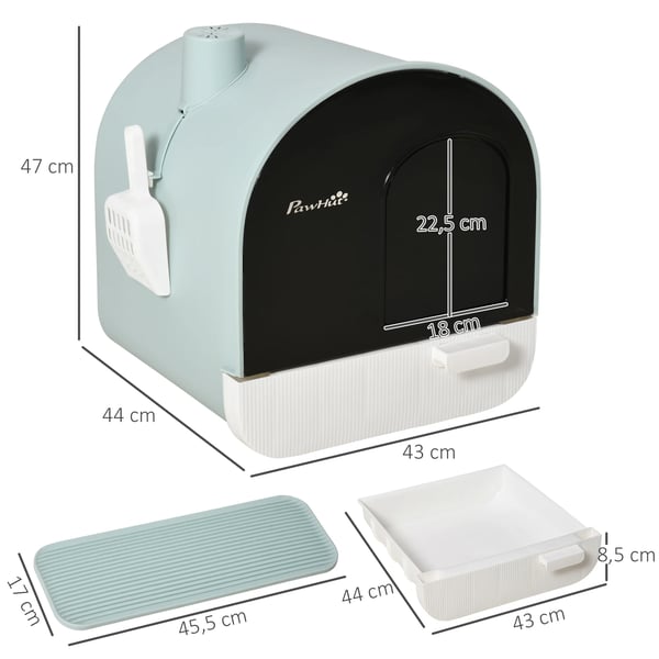 Kattlåda - Katt-toalett - Med Bricka - Avtagbar Spade - Matta - 43x44x47 cm - PP-plast - Vit