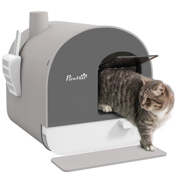 Kattlåda - Katt-toalett - Utdragbar bricka - Avtagbar spade - Sandmatta - PP-plast - 43×44×47 cm - Grå