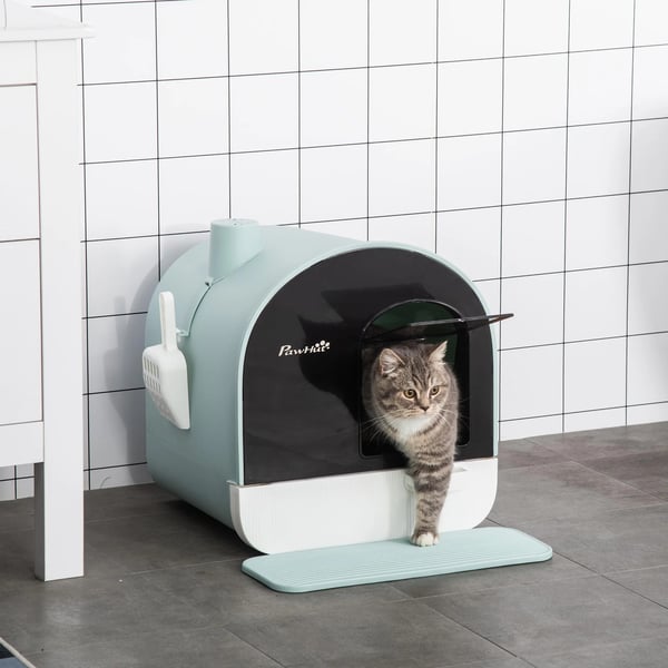 Kattlåda - Katt-toalett - Med Bricka - Avtagbar Spade - Matta - 43x44x47 cm - PP-plast - Vit
