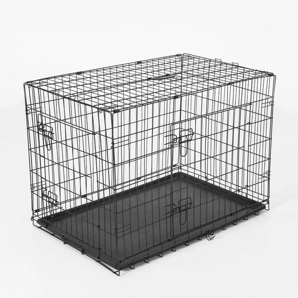 Hundbur - Transportbur 2 Dörrar - Hopfällbar - Stål - Med Handtag - 121x77x82 cm - Svart