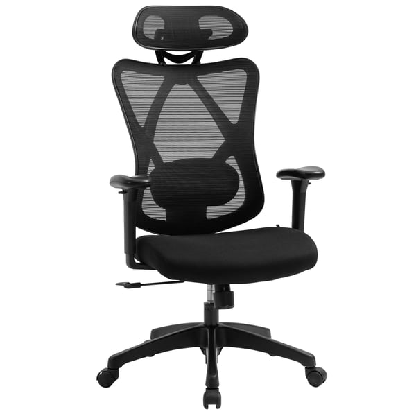 Kontorsstol - Ergonomisk snurrstol - 2D justerbara armstöd - Höjdjusterbar - Nackstöd - Ländryggsstöd - 67x64x127 cm - Svart