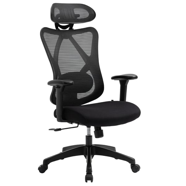 Kontorsstol - Ergonomisk snurrstol - 2D justerbara armstöd - Höjdjusterbar - Nackstöd - Ländryggsstöd - 67x64x127 cm - Svart