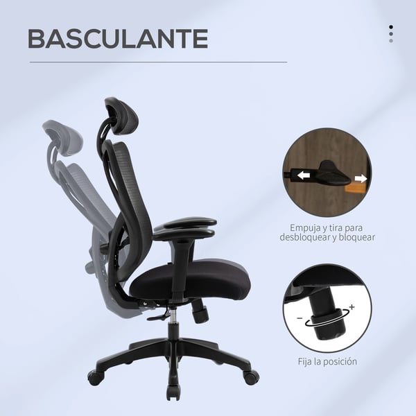 Kontorsstol - Ergonomisk snurrstol - 2D justerbara armstöd - Höjdjusterbar - Nackstöd - Ländryggsstöd - 67x64x127 cm - Svart