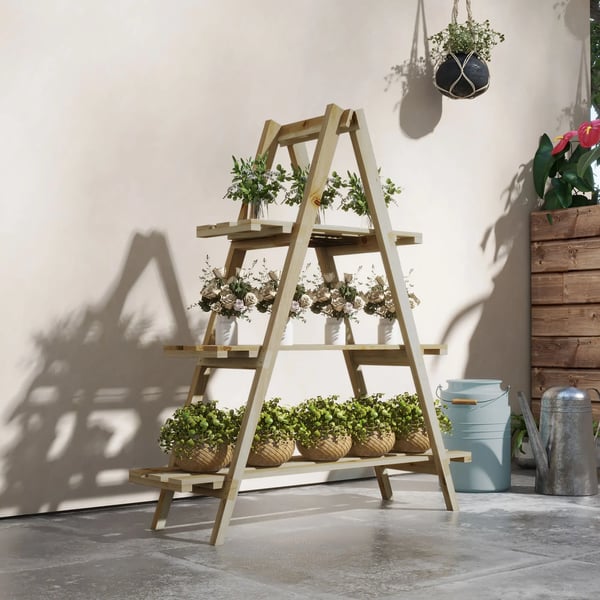 Växtställ & blomhylla i trä - A-ställning - 100×36×112 cm - Mörkgrå