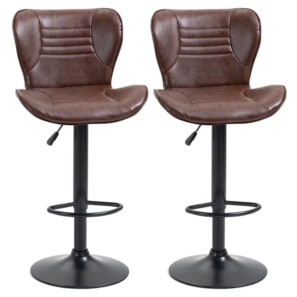 Set med 2 barstolar - Höjdjusterbara och snurrbara - Med fotstöd - Stål, PU och skum - 46,5×54×108 cm - Brun