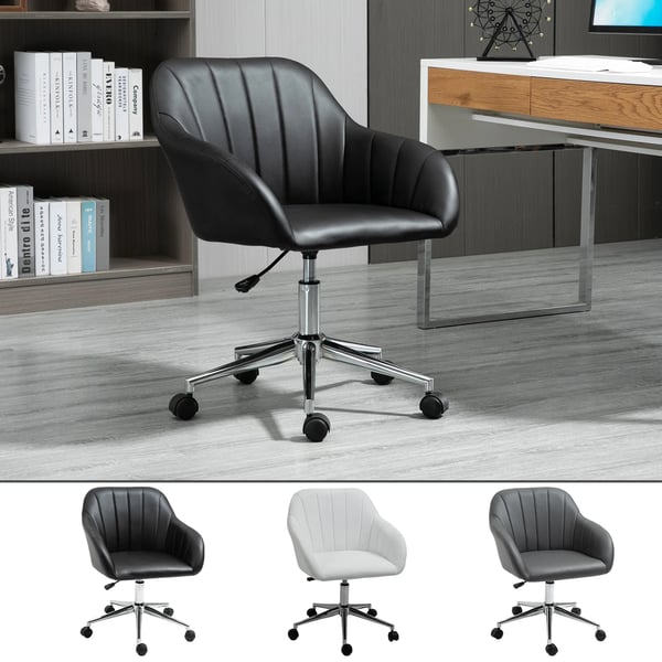 Kontorsstol - Arbetsstol - PU-läder - Metallram - Skumstoppning - 60 x 59 x 89 cm - Montering krävs - Vit