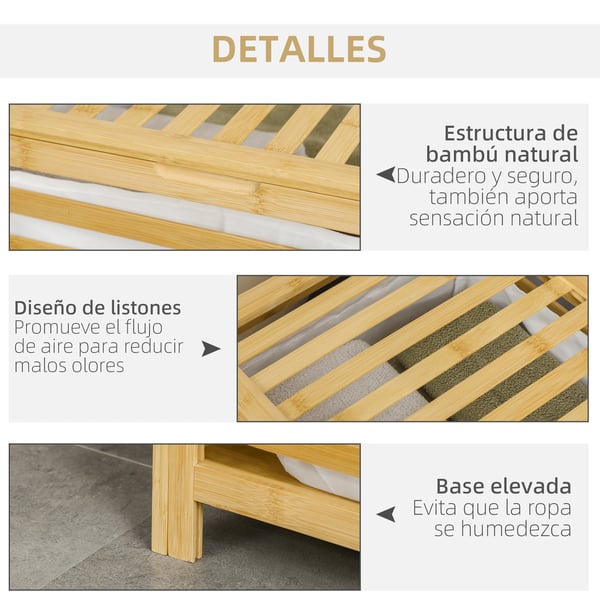 Tvättkorg i bambu - Smutstvättkorg - 55 L - 50×36×60 cm - Innerpåse i non-woven - Modern stil - Beige