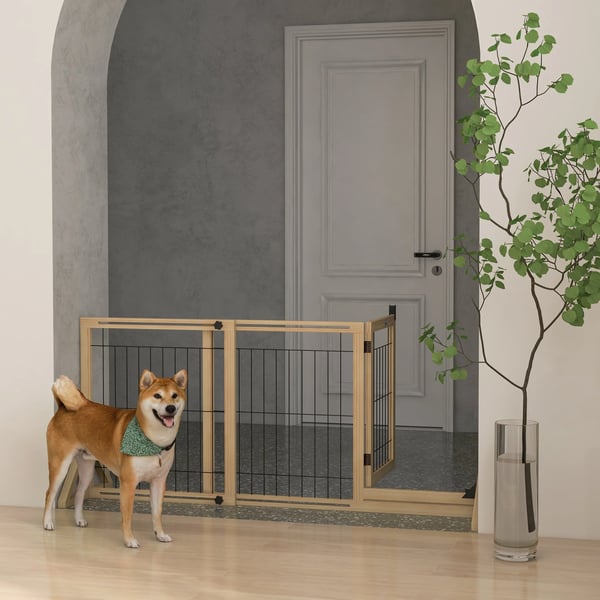 Hundgrind - Fällbar 3-delad barriär - XL för medelstora hundar - Trä - Gul