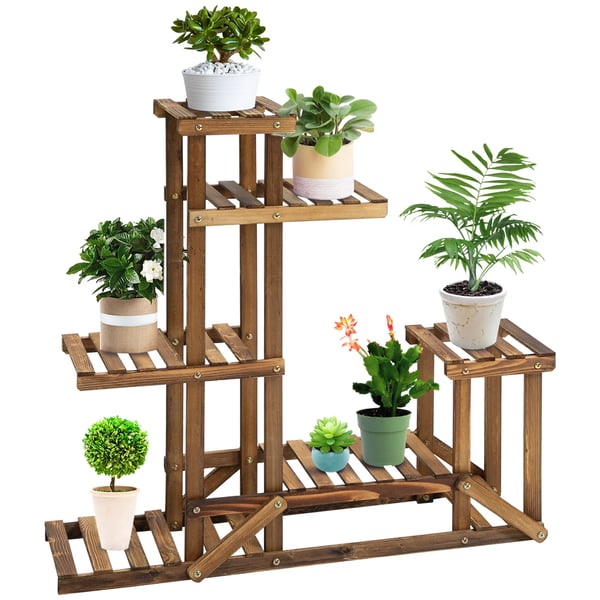 Blomhylla för Krukor - Växtställ - 6 Hyllplan - Granträ - 95 x 28 x 96,5 cm - Natur