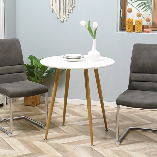 Matbord - Runt köksbord - För 2 personer - Matt MDF-bordsskiva - Metallben - Ø 72 cm, Höjd 75 cm - Skandinavisk stil - Naturvit