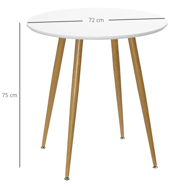 Matbord - Runt köksbord - För 2 personer - Matt MDF-bordsskiva - Metallben - Ø 72 cm, Höjd 75 cm - Skandinavisk stil - Naturvit