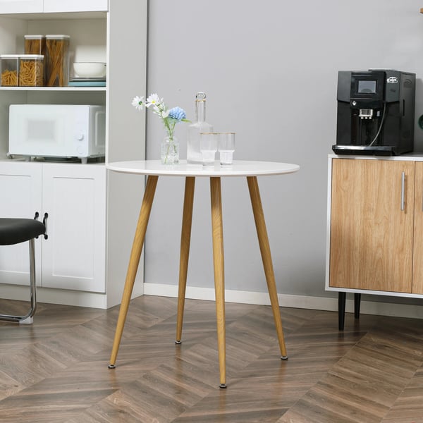 Matbord - Runt köksbord - För 2 personer - Matt MDF-bordsskiva - Metallben - Ø 72 cm, Höjd 75 cm - Skandinavisk stil - Naturvit