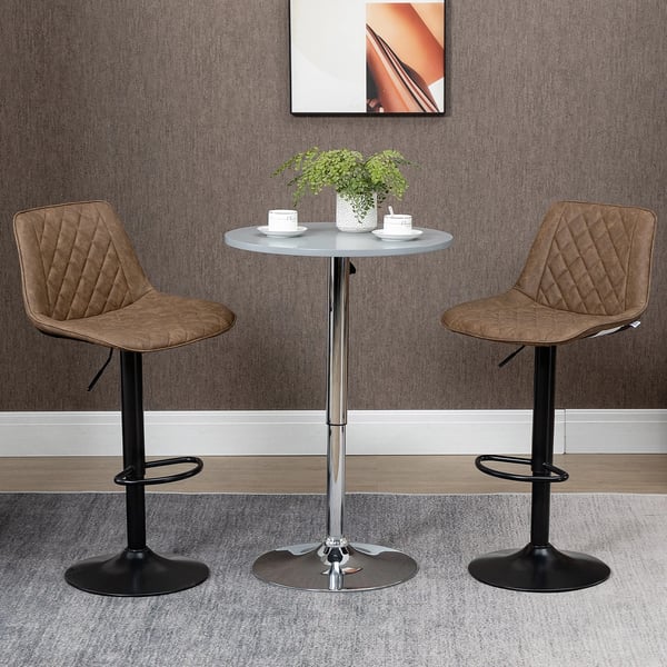 Set med 2 - Barstolar för kök/bar - Höj- och sänkbara 86–106 cm - PU-läder, stålram - Storlek 46,5x51 cm - Olivbrun