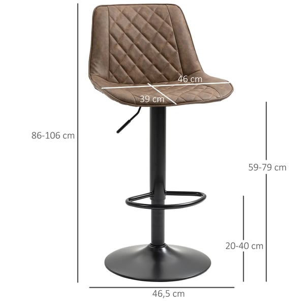 Set med 2 - Barstolar för kök/bar - Höj- och sänkbara 86–106 cm - PU-läder, stålram - Storlek 46,5x51 cm - Olivbrun