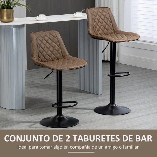 Set med 2 - Barstolar för kök/bar - Höj- och sänkbara 86–106 cm - PU-läder, stålram - Storlek 46,5x51 cm - Olivbrun