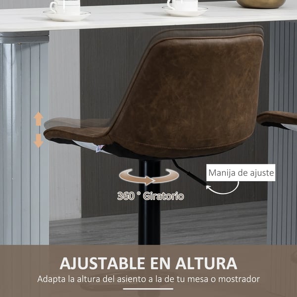 Set med 2 - Barstolar för kök/bar - Höj- och sänkbara 86–106 cm - PU-läder, stålram - Storlek 46,5x51 cm - Olivbrun