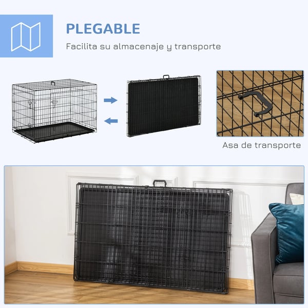 Hundbur - Transportbur - Metall - 106x68x76 cm - För medelstora hundar - Svart