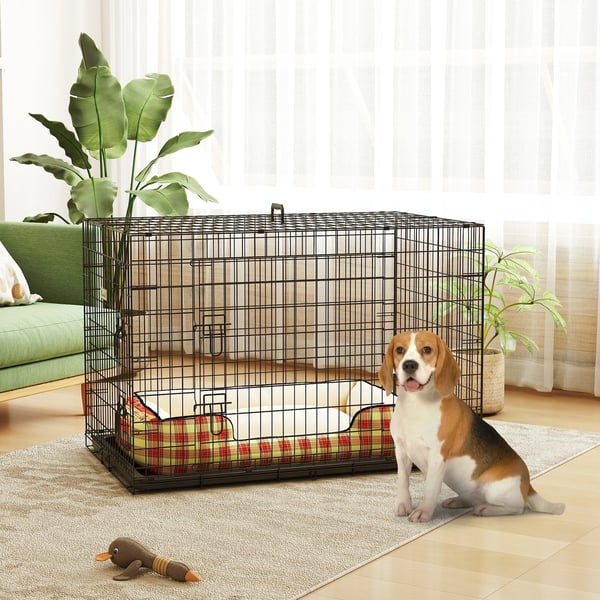 Hundbur - Transportbur - Metall - 106x68x76 cm - För medelstora hundar - Svart