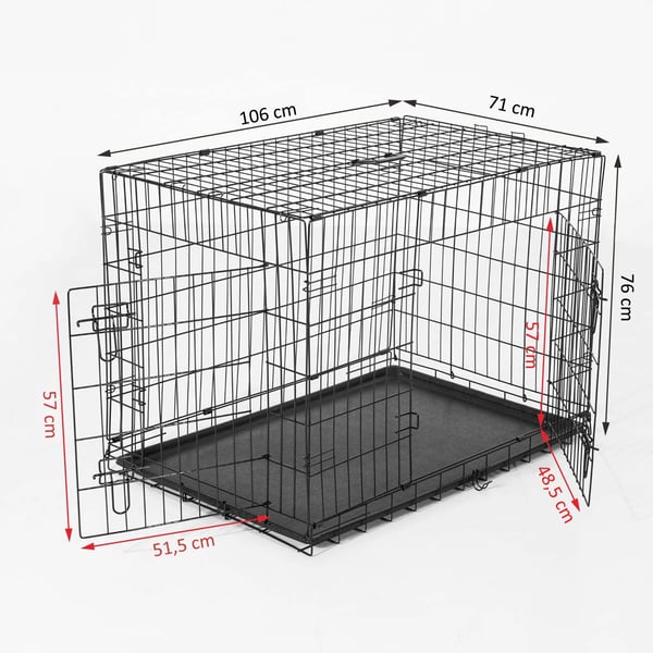 Hundbur - Transportbur - Metall - 106x68x76 cm - För medelstora hundar - Svart