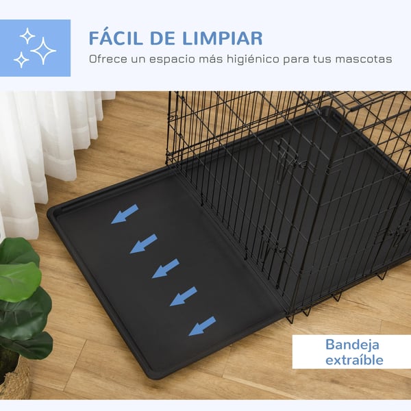 Hundbur - Transportbur - Metall - 106x68x76 cm - För medelstora hundar - Svart